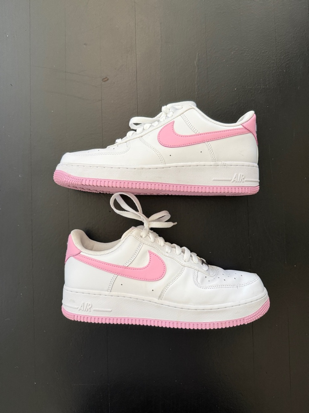 Nike Air Force 1 White Sneakers with Pink Swoosh and Sole AF1